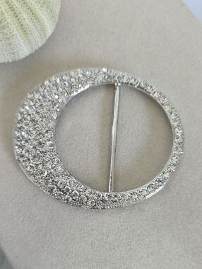 Silver Rhinestone Crescent Moon Belt Slide Buckle Scarf Ring